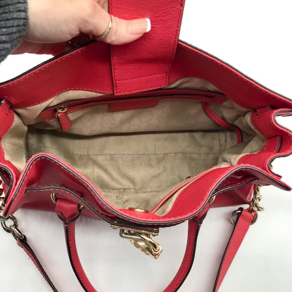 Michael Kors Red Saffiano Leather Hamilton Convertible Satchel - Picture 10 of 10